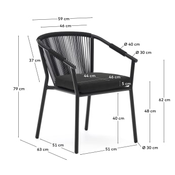 Krzesło ogrodowe Xelida z aluminium i czarną liną - rozmiary