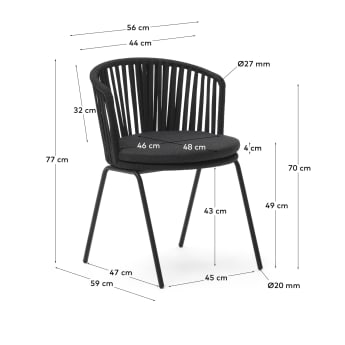 Krzesło Saconca ogrodowe z liny i stali z czarnym lakierowanym wykończeniem - rozmiary