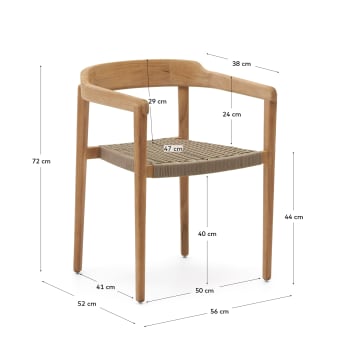 Stapelbare stoel Icaro van FSC 100% massief teakhout met een natuurlijke afwerking en beige touw - maten