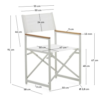 Cadeira dobrável 100% exterior Llado alumínio branco e apoio de braços madeira maciça teca - tamanhos