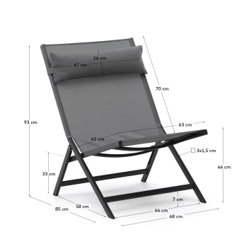 Składane krzesło Canutells z aluminium z ciemnoszarym wykończeniem - rozmiary