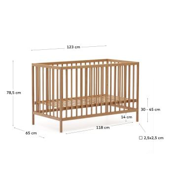 Shantal solid ash wood cot in natural finish, 60 x 120 cm - sizes