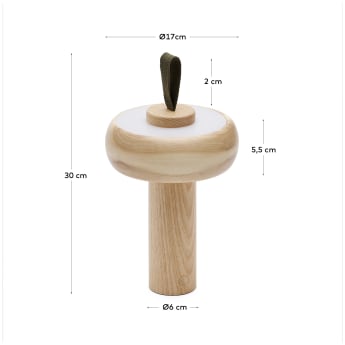 Lampe de table portable Luba en bois de frêne et poignée en coton vert - dimensions