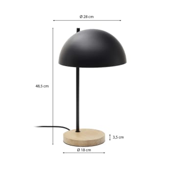 Lampe de table Catlar en bois de frêne et métal avec finition noire - dimensions