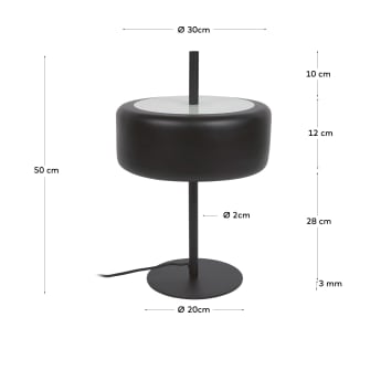 Francisca table lamp in metal with glass and black finish UK adapter - dimensions