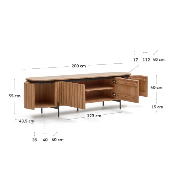 Licia TV-meubel met 4 deuren in massief mangohout en zwart gelakt metaal 200 x 55 cm - maten