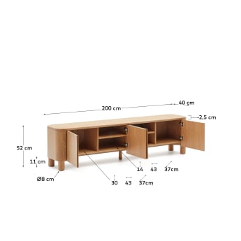Salaya TV stand in ash plywood FSC Mix Credit, 200 cm x 52 cm - sizes