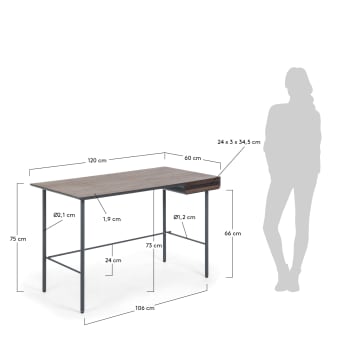 Kesia Schreibtisch mit Walnussfurnier 120 x 60 cm - Größen