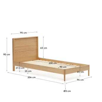 Lenon oak wood and veneer bed for 90 x 200 cm mattress, FSC MIX Credit - sizes