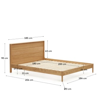 Lenon bed in solid oak and oak wood veneer for 180 x 200 cm mattresses, FSC MIX Credit - sizes