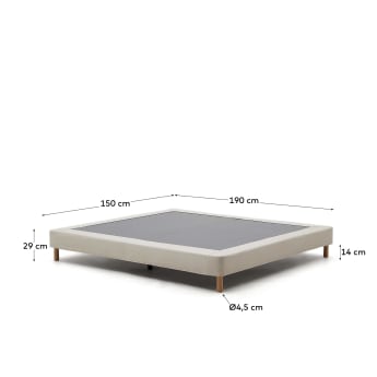 Ofelia base with beige removable cover and solid beech wooden legs for a 150 x 190 cm mattress - sizes
