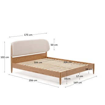 Octavia bed in ash plywood and white upholstered headboard FSC Mix Credit 160 x 200 cm - sizes