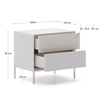 Stolik nocny Vedrana z 2 szufladami DM lakierowany na biało 60 x 55 cm - rozmiary