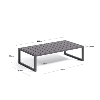Τραπέζι σαλονιού Comova, 100% εξωτερικού χώρου, μαύρο αλουμίνιο, 60x114εκ - μεγέθη
