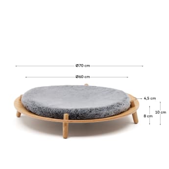 Łóżko dla zwierząt Bunola ze sklejki jesionowej z poduszką z szarego futerka Ø 70 cm - rozmiary