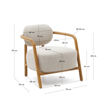 Melqui beige armchair in solid oak wood with a natural finish - sizes