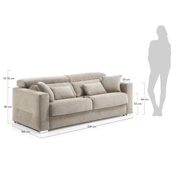 Canapé-lit  Stacey 160 viscoelástique, marron - dimensions