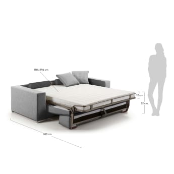 Big sofa bed 180 viscoelastic, chrono light grey - sizes