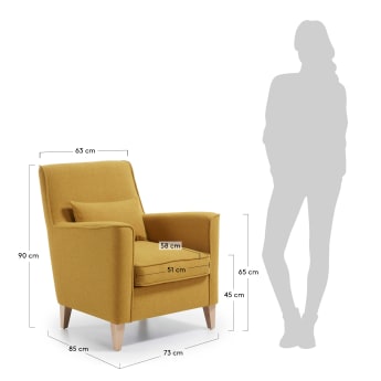 Glam Sessel senfgelb mit Beinen aus massivem Buchenholz - Größen