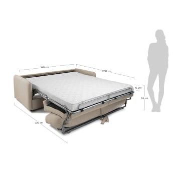 Sofá cama Kymoon 2 plazas visco chrono beige 140 cm - tamaños
