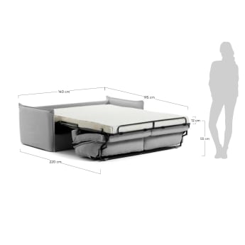 Sofa rozkładana Samsa 2 osobowa poliuretan szara 140 cm - rozmiary