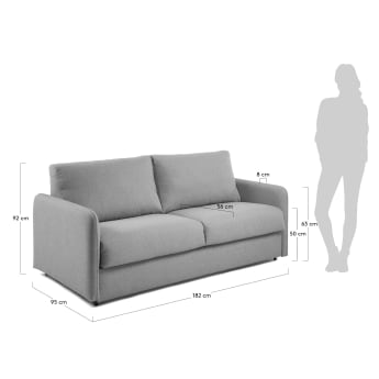 Kymoon 2 seater polyurethane sofa bed in light grey, 140cm - sizes
