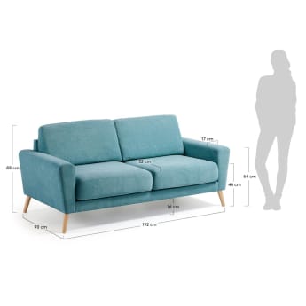 Narnia 3 seater sofa in turquoise, 192 cm - sizes