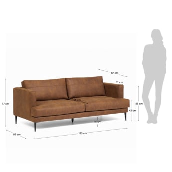Tanya 2 seater sofa upholstered in light brown, 183 cm - sizes
