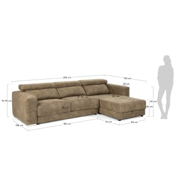 Atlanta 3-seater sofa with chaise longue in grey brown 290 cm - sizes
