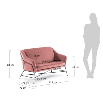 Brida 2-Sitzer Sofa rosa Samt 128 cm - Größen
