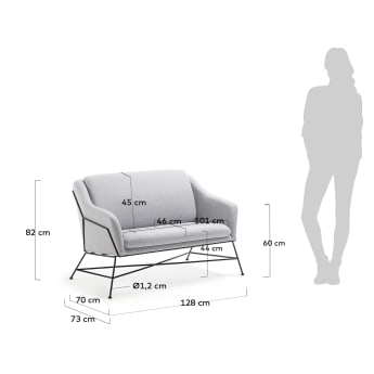 Sofa Brida sofa 2-osobowa jasnoszara 128 cm - rozmiary