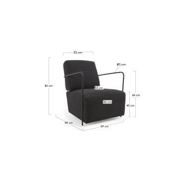 Gamer armchair in black bouclé and metal with black finish - sizes