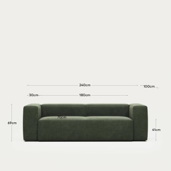 Blok 3 seater sofa in green, 240 cm FR - sizes