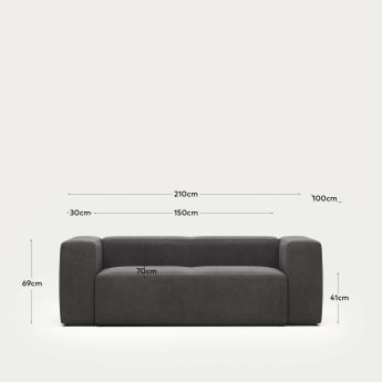Blok 2 seater sofa in grey, 210 cm FR - dimensioni