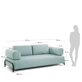 Compo Sofa 3-Sitzer 232 cm, türkis - Größen