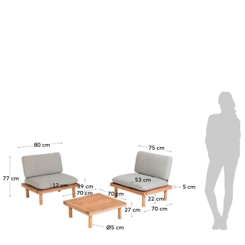Ensemble Viridis de 2 fauteuils et 1 table FSC 100% - dimensions