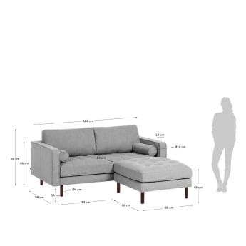 Debra 2-Sitzer Sofa mit Fußablage hellgrauer Samt 182 cm - Größen