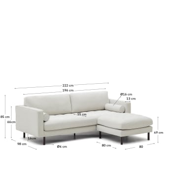 Debra 3-Sitzer-Sofa mit Fußablage mit Bezug in perlfarbener Chenille Beine Wenge-Finish 222 cm - Größen
