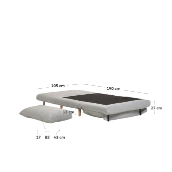 Sofá cama Khina 2 plazas gris claro 105 cm - tamaños