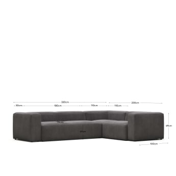 Sofa narożna Blok 4-osobowa szara 320 x 230 cm / 230 x 320 cm FR - rozmiary