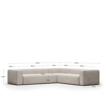 Sofa narożna Blok 5-osobowa biała 320 x 290 cm / 290 x 320 cm FR - rozmiary