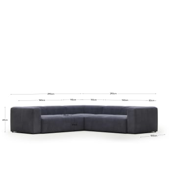 Blok 4 seater corner sofa in blue, 290 x 290 cm FR - sizes