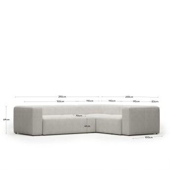 Sofa narożna Blok 3-osobowa z boucle w kolorze białym 290 x 230 cm / 230 x 320 cm FR - rozmiary