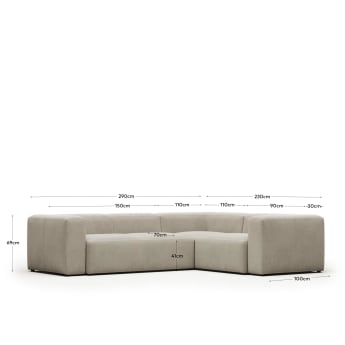 Blok 3 seater corner sofa in beige, 290 x 230 cm / 230 cm 290 cm FR - sizes