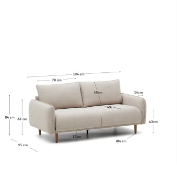Carlota 2-seater sofa in beige, 184 cm - sizes