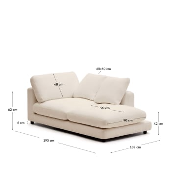 Gala right chaise longue in beige, 193 x 105 cm - sizes
