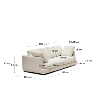 Gala 3 seater sofa in beige, 210 cm - sizes