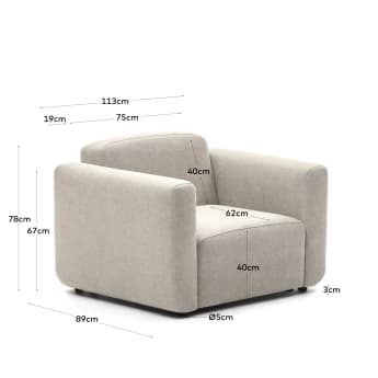 Moduł fotel Neom z beżowej tkaniny - rozmiary