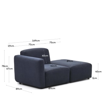 Sofa modułowa 1-osobowa Neom (część końcowa) z niebieskiej tkaniny 169 cm - rozmiary