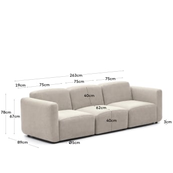Neom 3 seater modular sofa in beige, 263 cm - sizes